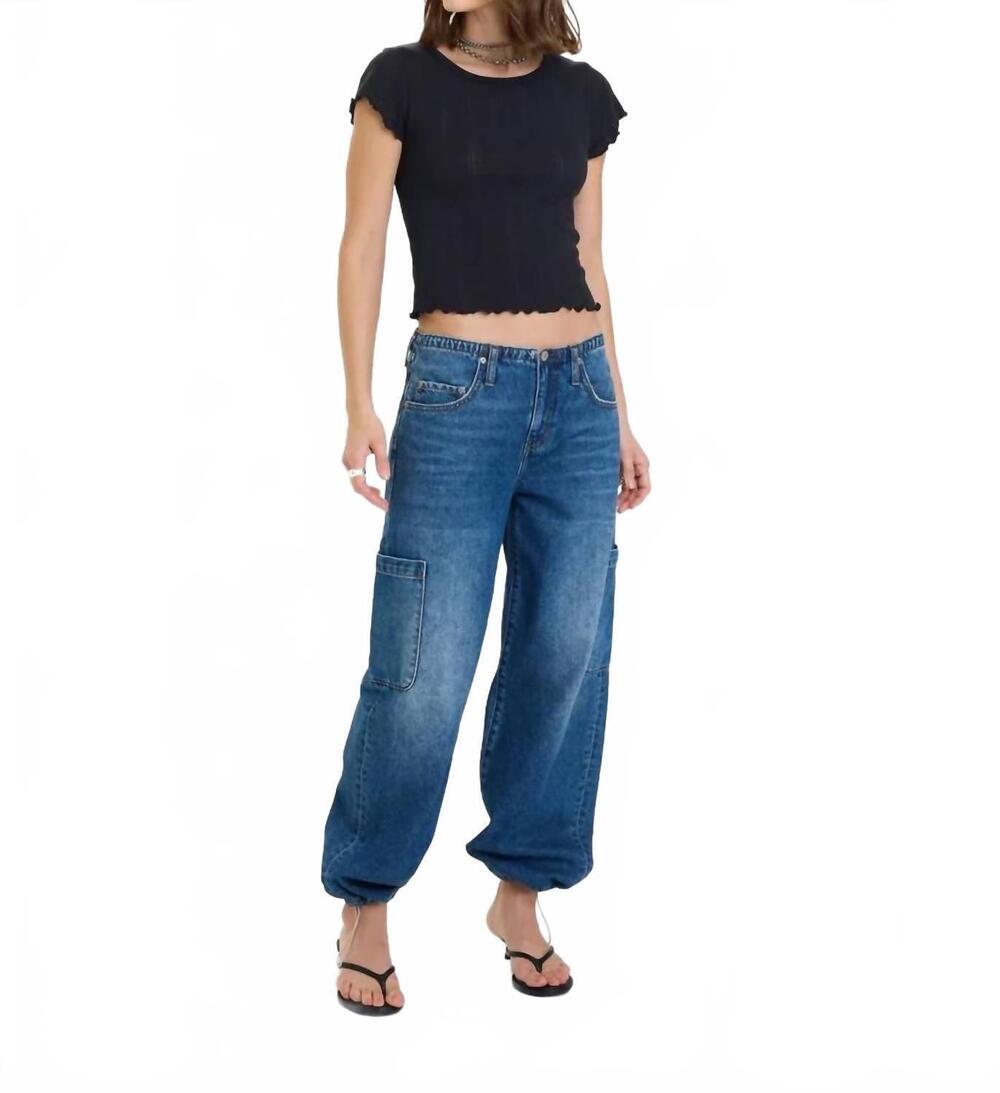 NEW DAZE mirage mid rise cargo harem jean in snap
